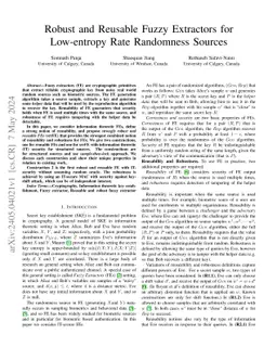 Robust and Reusable Fuzzy Extractors for Low-entropy Rate Randomness
  Sources