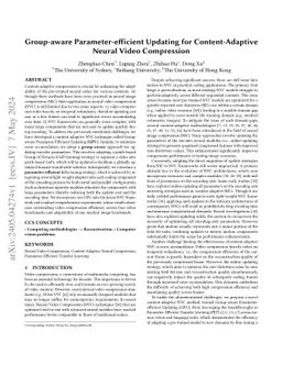 Group-aware Parameter-efficient Updating for Content-Adaptive Neural
  Video Compression