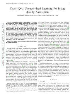 Cross-IQA: Unsupervised Learning for Image Quality Assessment