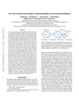 Towards Continual Knowledge Graph Embedding via Incremental Distillation