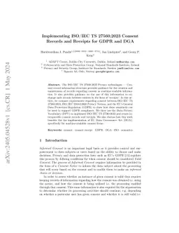 Implementing ISO/IEC TS 27560:2023 Consent Records and Receipts for GDPR
  and DGA