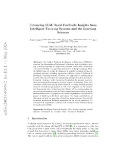 Enhancing LLM-Based Feedback: Insights from Intelligent Tutoring Systems
  and the Learning Sciences