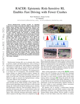 RACER: Epistemic Risk-Sensitive RL Enables Fast Driving with Fewer
  Crashes