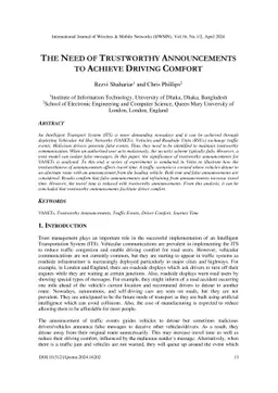 The Need Of Trustworthy Announcements To Achieve Driving Comfort