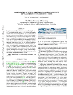 Improving Long Text Understanding with Knowledge Distilled from
  Summarization Model