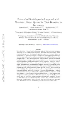 End-to-End Semi-Supervised approach with Modulated Object Queries for
  Table Detection in Documents