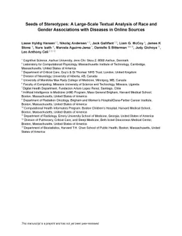 Seeds of Stereotypes: A Large-Scale Textual Analysis of Race and Gender
  Associations with Diseases in Online Sources