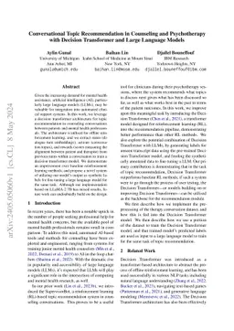 Conversational Topic Recommendation in Counseling and Psychotherapy with
  Decision Transformer and Large Language Models
