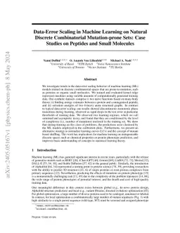 Data-Error Scaling Laws in Machine Learning on Combinatorial Mutation-prone Sets: Proteins and Small Molecules