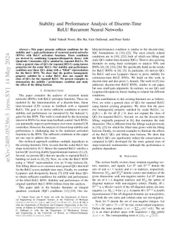 Stability and Performance Analysis of Discrete-Time ReLU Recurrent
  Neural Networks