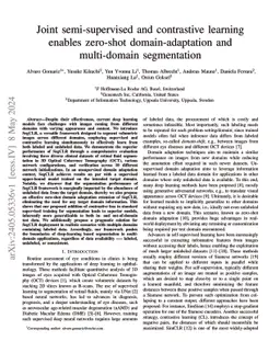 Joint semi-supervised and contrastive learning enables domain generalization and multi-domain segmentation