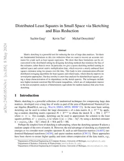 Distributed Least Squares in Small Space via Sketching and Bias
  Reduction