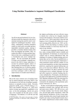 Using Machine Translation to Augment Multilingual Classification