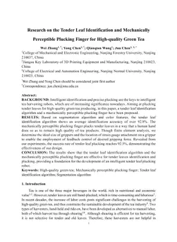 Research on the Tender Leaf Identification and Mechanically Perceptible
  Plucking Finger for High-quality Green Tea