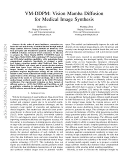 VM-DDPM: Vision Mamba Diffusion for Medical Image Synthesis