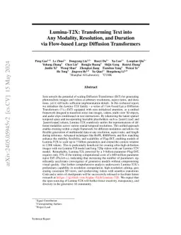 Lumina-T2X: Transforming Text into Any Modality, Resolution, and
  Duration via Flow-based Large Diffusion Transformers