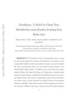 CloudSense: A Model for Cloud Type Identification using Machine Learning
  from Radar data