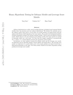 Binary Hypothesis Testing for Softmax Models and Leverage Score Models