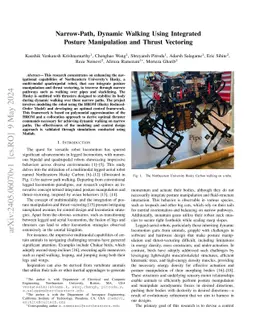 Narrow-Path, Dynamic Walking Using Integrated Posture Manipulation and
  Thrust Vectoring