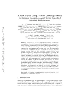 A First Step in Using Machine Learning Methods to Enhance Interaction
  Analysis for Embodied Learning Environments