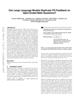 Can Large Language Models Replicate ITS Feedback on Open-Ended Math
  Questions?