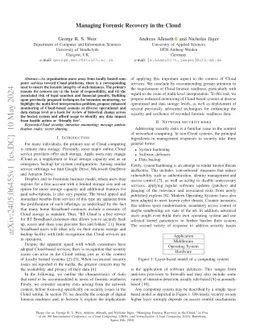 Managing Forensic Recovery in the Cloud