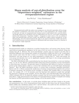 Sharp analysis of out-of-distribution error for "importance-weighted"
  estimators in the overparameterized regime