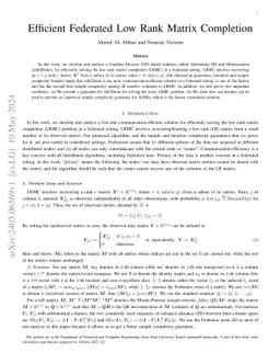 Efficient Federated Low Rank Matrix Completion