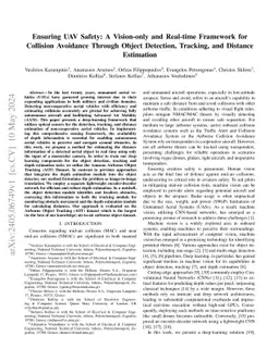 Ensuring UAV Safety: A Vision-only and Real-time Framework for Collision
  Avoidance Through Object Detection, Tracking, and Distance Estimation