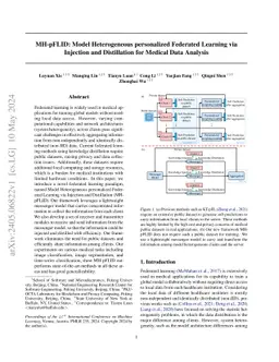 MH-pFLID: Model Heterogeneous personalized Federated Learning via
  Injection and Distillation for Medical Data Analysis