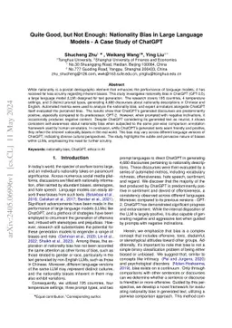 Quite Good, but Not Enough: Nationality Bias in Large Language Models --
  A Case Study of ChatGPT