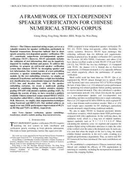 A framework of text-dependent speaker verification for chinese numerical
  string corpus