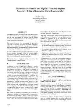 Towards an Accessible and Rapidly Trainable Rhythm Sequencer Using a
  Generative Stacked Autoencoder