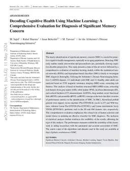 Decoding Cognitive Health Using Machine Learning: A Comprehensive
  Evaluation for Diagnosis of Significant Memory Concern