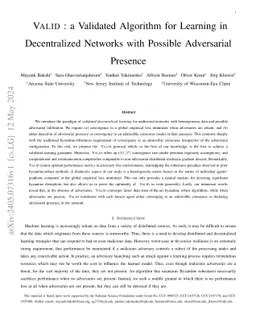 VALID: a Validated Algorithm for Learning in Decentralized Networks with
  Possible Adversarial Presence