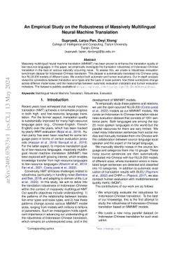 An Empirical Study on the Robustness of Massively Multilingual Neural
  Machine Translation