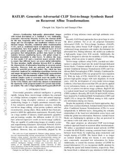 RATLIP: Generative Adversarial CLIP Text-to-Image Synthesis Based on Recurrent Affine Transformations