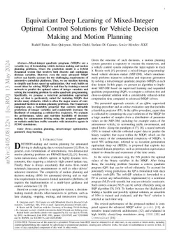 Equivariant Deep Learning of Mixed-Integer Optimal Control Solutions for
  Vehicle Decision Making and Motion Planning