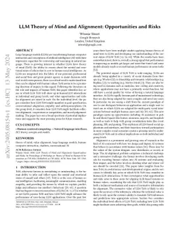 LLM Theory of Mind and Alignment: Opportunities and Risks