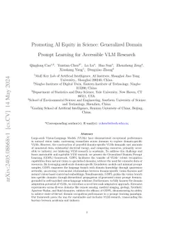 Promoting AI Equity in Science: Generalized Domain Prompt Learning for
  Accessible VLM Research