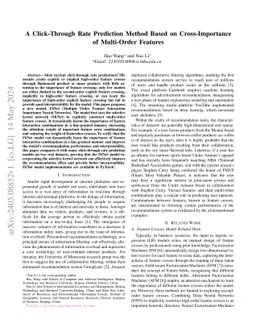 A Click-Through Rate Prediction Method Based on Cross-Importance of
  Multi-Order Features