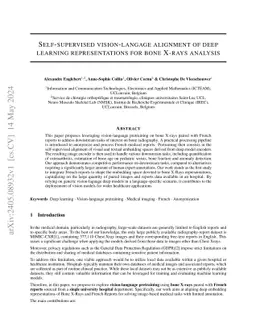 Self-supervised vision-langage alignment of deep learning
  representations for bone X-rays analysis
