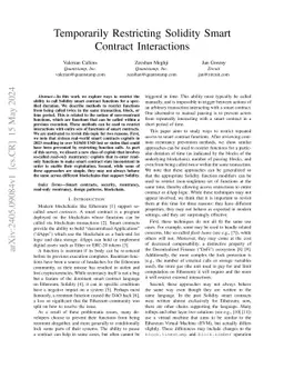 Temporarily Restricting Solidity Smart Contract Interactions