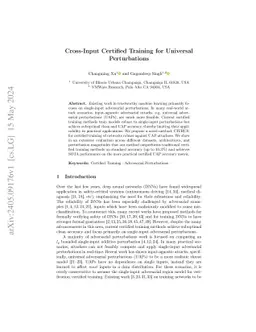 Cross-Input Certified Training for Universal Perturbations
