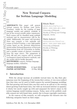 New Textual Corpora for Serbian Language Modeling