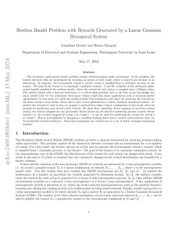 Restless Bandit Problem with Rewards Generated by a Linear Gaussian
  Dynamical System