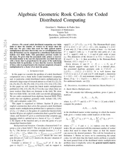 Algebraic Geometric Rook Codes for Coded Distributed Computing