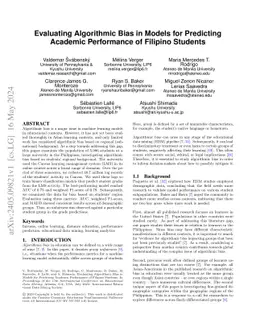 Evaluating Algorithmic Bias in Models for Predicting Academic
  Performance of Filipino Students