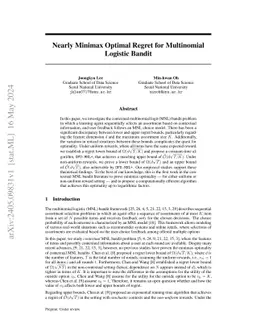 Nearly Minimax Optimal Regret for Multinomial Logistic Bandit