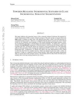Towards Realistic Incremental Scenario in Class Incremental Semantic
  Segmentation